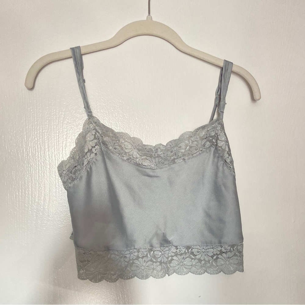 vintage brandy melville silk light ice blue lace tank
